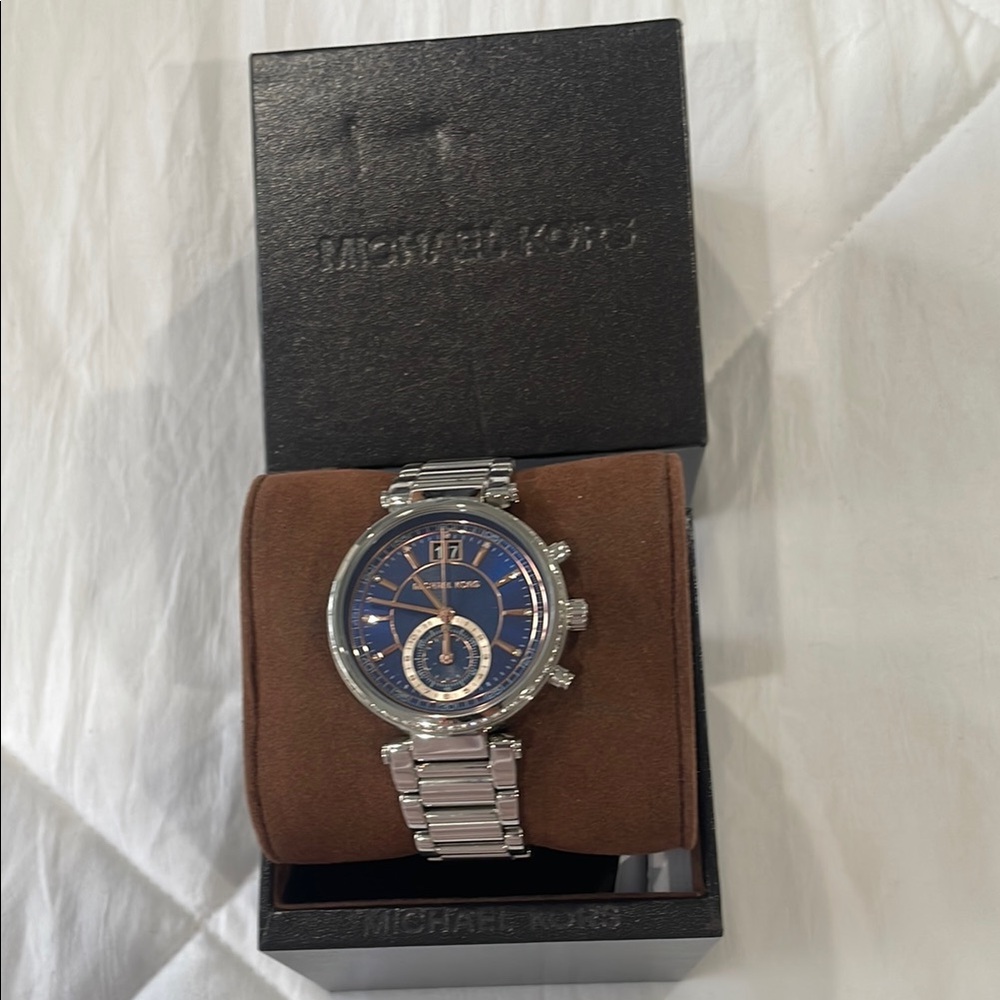 Michael Kors Silver and Blue Chronograph Watch
